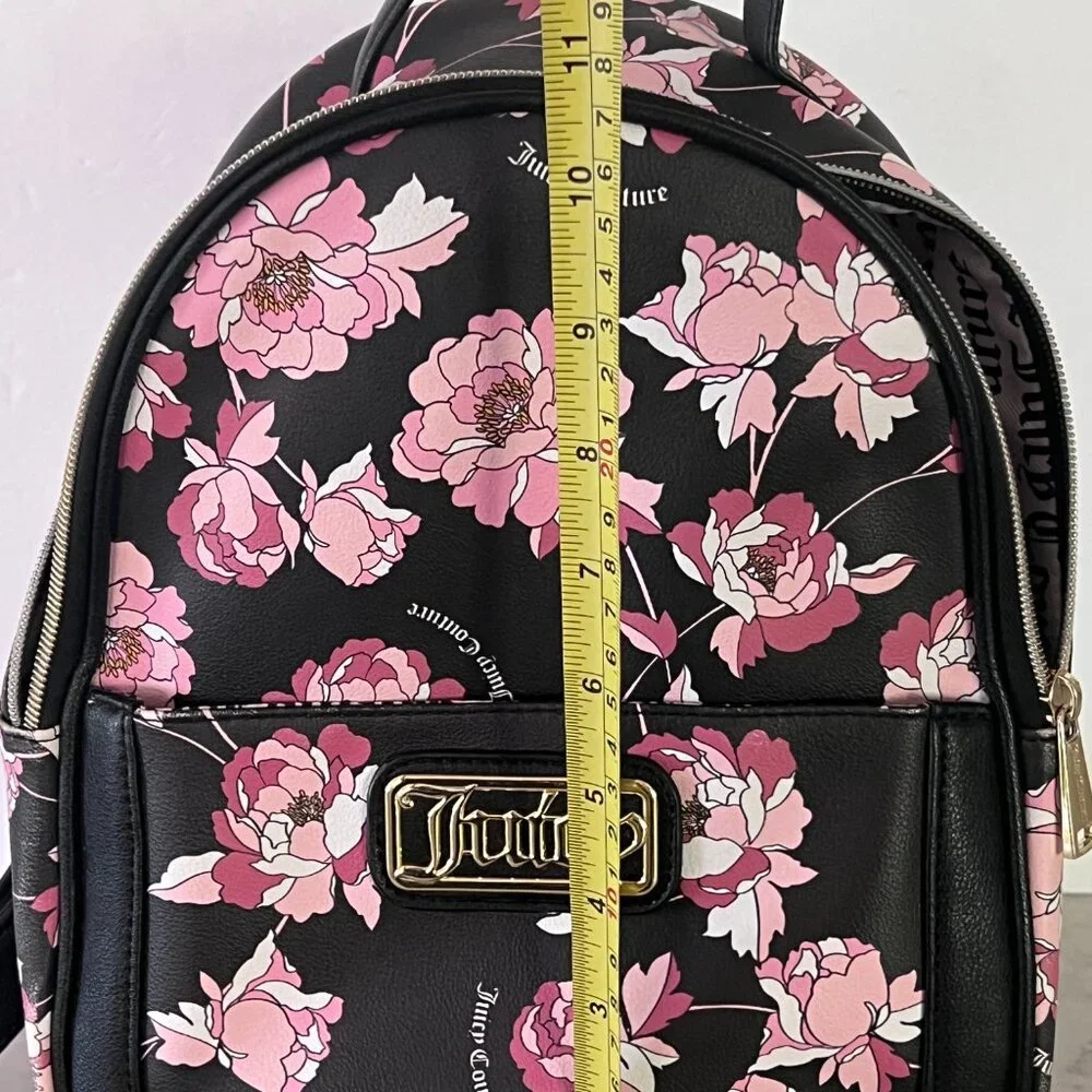 Juicy Couture Floral Mini Backpack Black Pink‎ Peony Gold Logo Faux Leather Bag